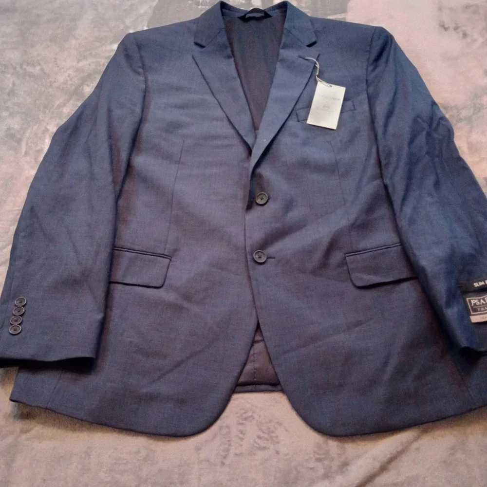 Jos A Bank Travel‎ Tech Blazer Jacket 46R Navy Blue Wool Blend Slim Fit Stretch
